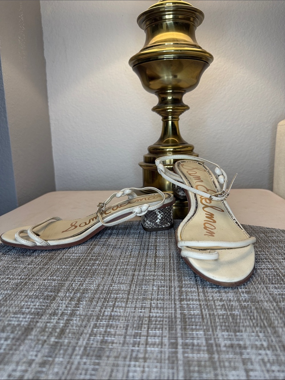 Sam Edelman Cream Braided Strap Block Heel Sandals